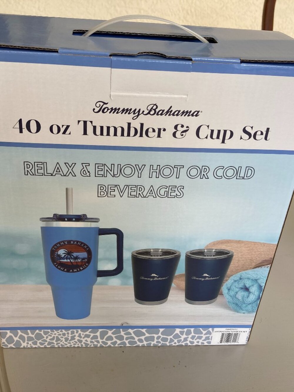 Tommy Bahama 40 oz Tumbler & 2 12Oz  Cup Set NEW IN BOX